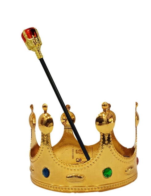 BookMyCostume Royal King Crown/Taj & Scepter Set for Kids  Fancy Dress Accessories with Metallic Finish for Halloween, Cosplay & Themed Events | Free Size